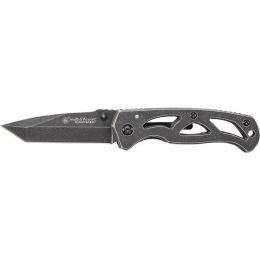 SW Extreme Ops Folding Knife 2 3/4 Black Stonewash Plain Tanto Blade Stainless Steel Handles